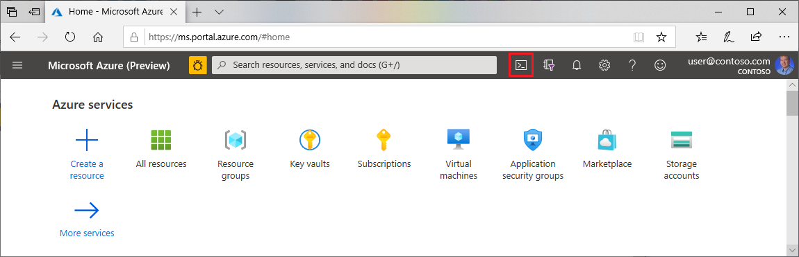 Ouvrez Cloud Shell à partir du menu supérieur dans le portail Azure.