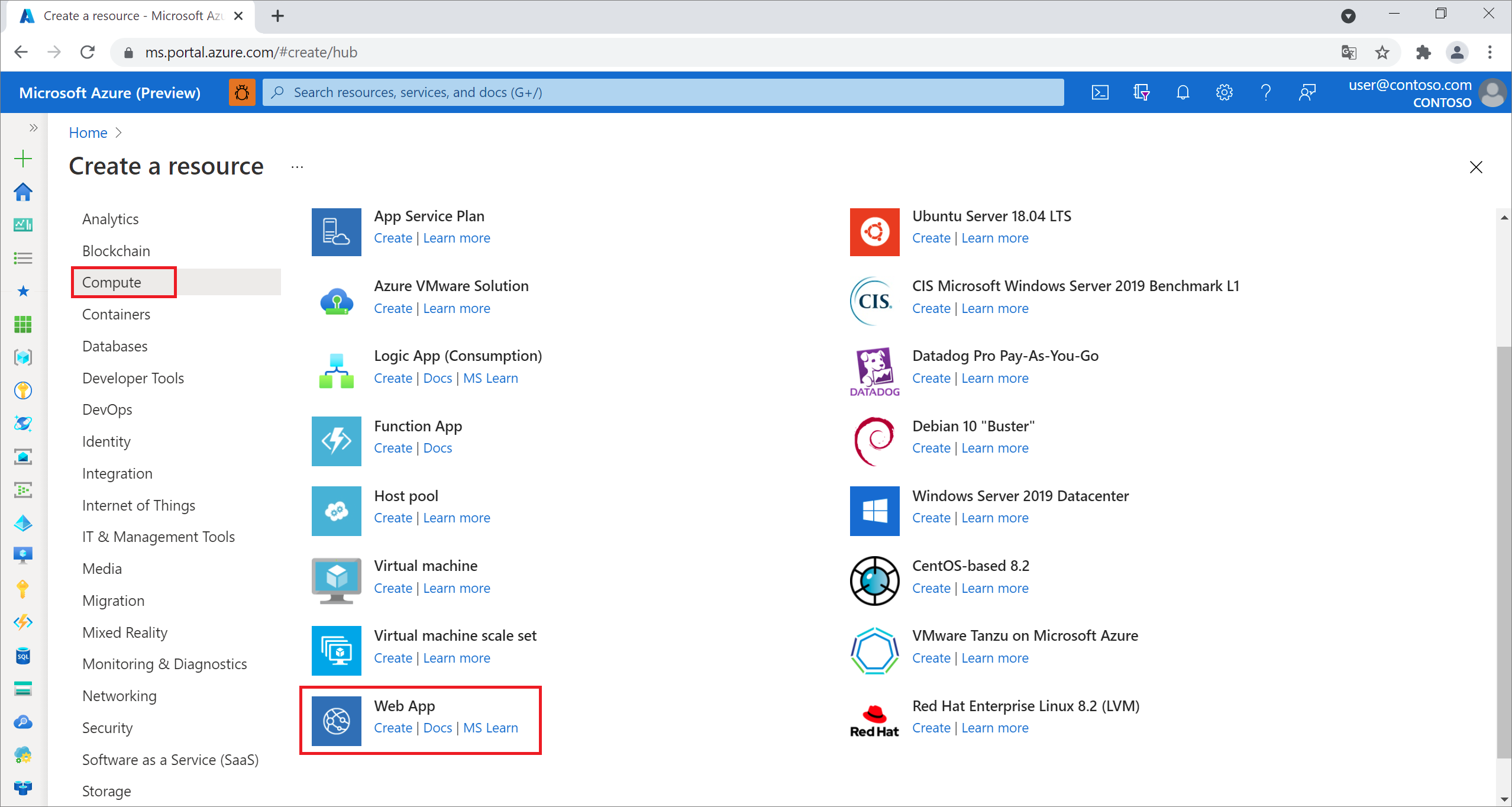 Créer une application web dans le portail Azure