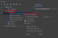 Capture d’écran montrant comment démarrer le conteneur à partir d’une image Docker dans PyCharm.