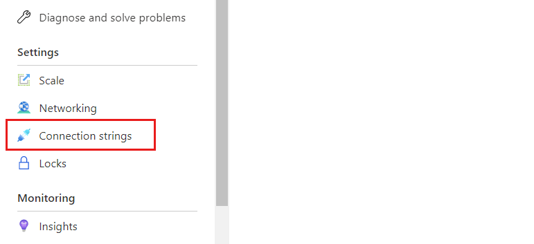 Capture d’écran de l’option chaînes de connexion sur la page d’un cluster.