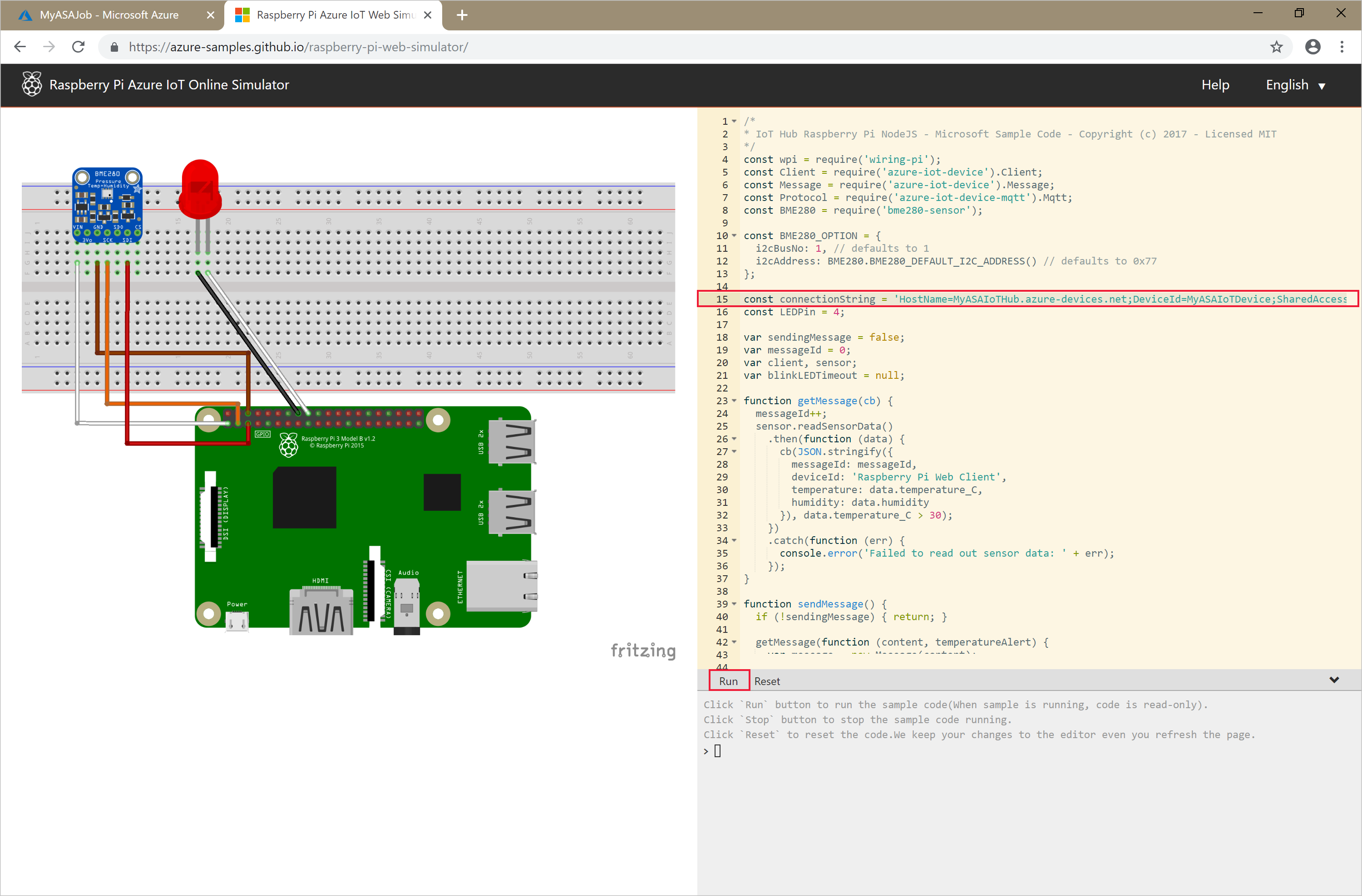 Simulateur En ligne Azure IoT Raspberry Pi