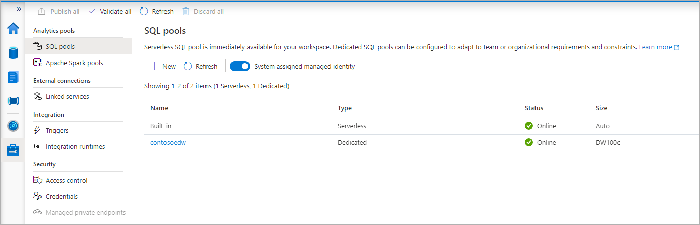 Flux de création de pool SQL - provisionnement des ressources.