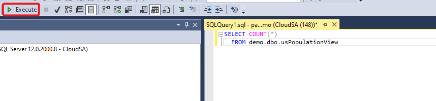 Capture d’écran du bouton Exécuter permettant d’exécuter la requête pour le pool SQL serverless.