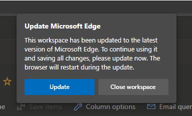 Invite de mise à jour de Microsoft Edge