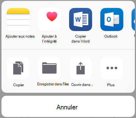 Partage de données - Ancienne interface utilisateur de partage d’iOS