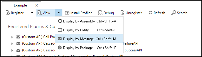 La commande Afficher par message affiche l’API personnalisée