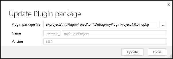La boîte de dialogue de mise à jour du package de plug-in.
