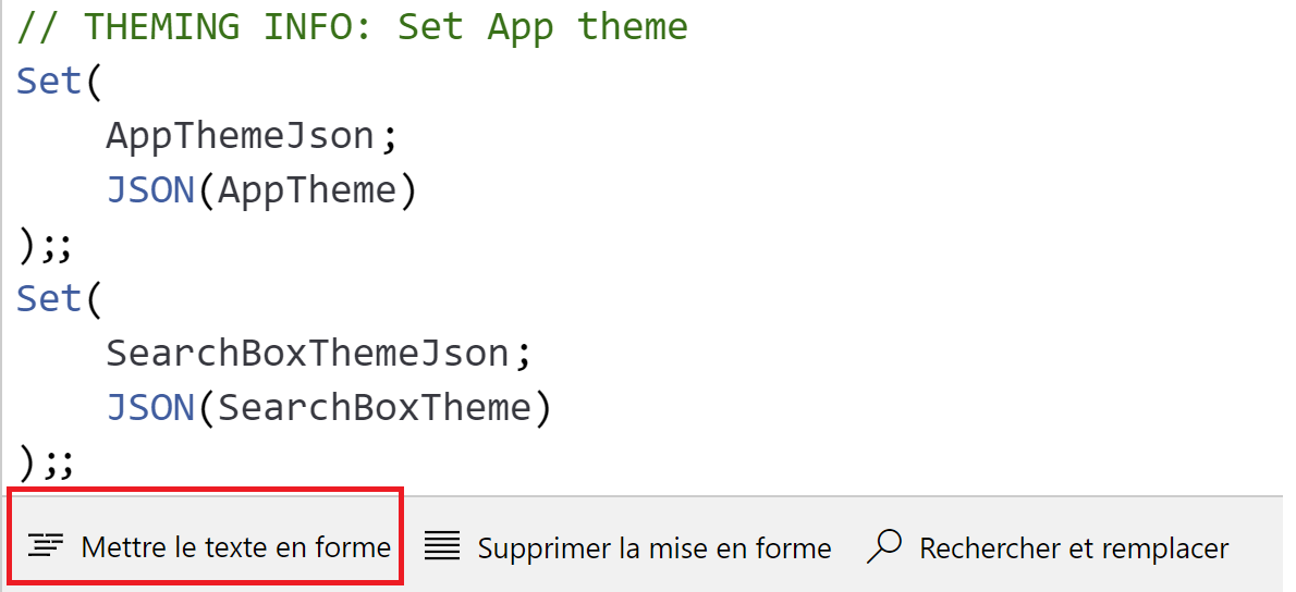 Capture d’écran de Power Apps Studio avec la commande Format de texte mise en surbrillance.