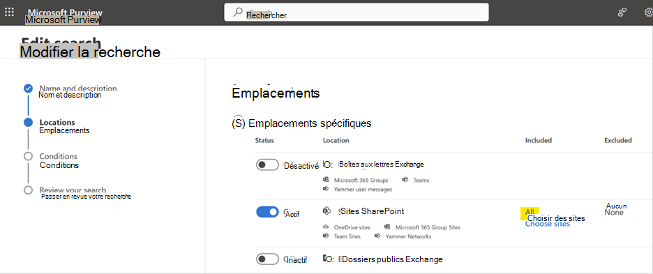 Microsoft Purview audite les résultats de la recherche pour l’activité SharePoint Embedded, y compris les champs ContainerInstanceId et ContainerTypeId.