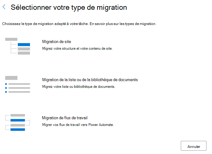 Sélectionnez migration de workflow.