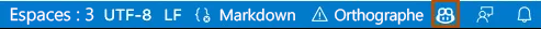 Capture d’écran de l’icône de l’état pour GitHub Copilot dans Visual Studio Code. Lorsque GitHub Copilot est activé, la couleur d’arrière-plan correspond à la couleur de la barre d’état.