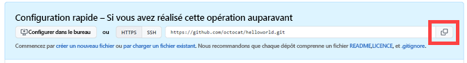 capture d’écran copier l’URL du référentiel distant pour une configuration rapide