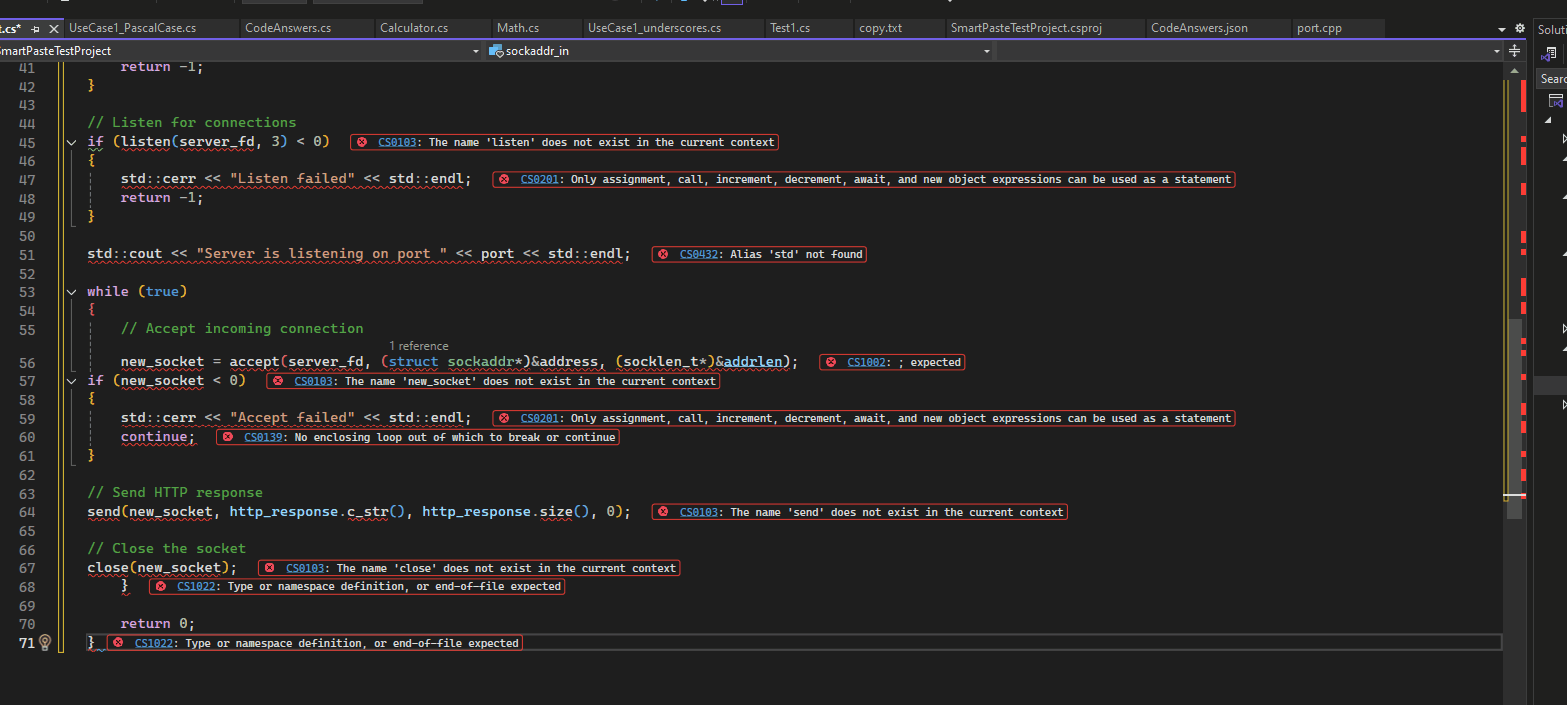 Vidéo montrant la traduction adaptative pendant le collage de code C++ en C#