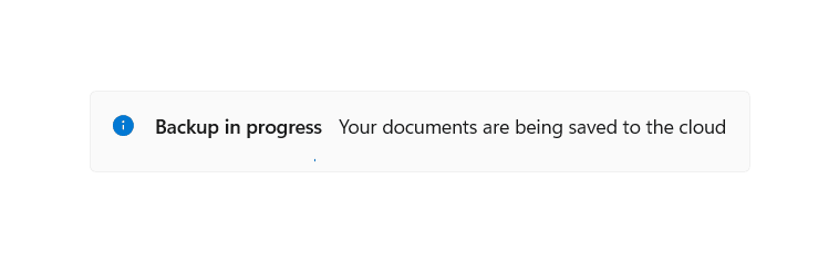 Un exemple d'InfoBar dans son état par défaut avec une barre de progression indéterminée