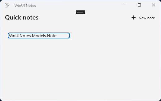 Interface utilisateur de l’application notes avec la liste de notes montrant le nom de la classe Note au lieu du contenu de la note.