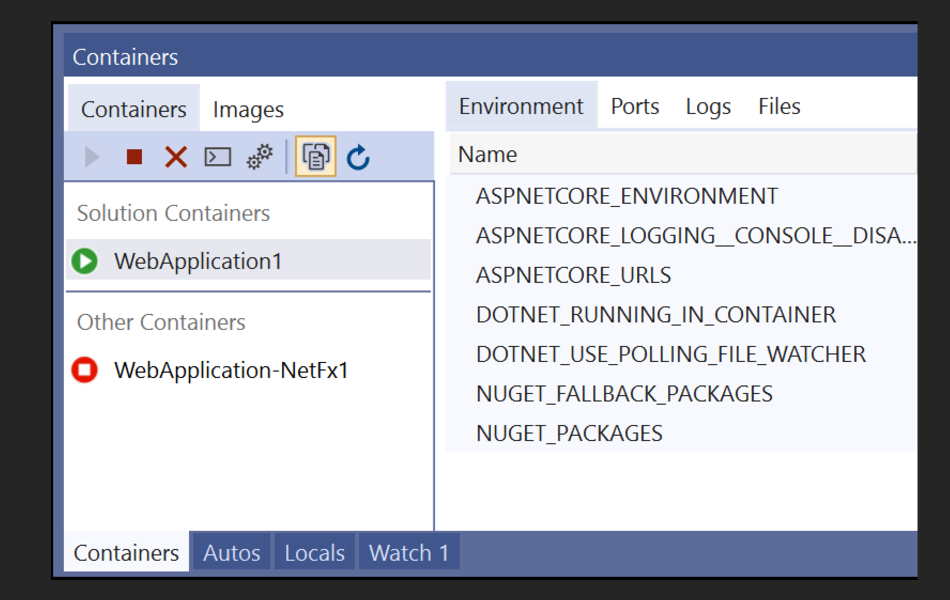 menu Docker de Visual Studio