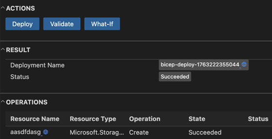 Screenshot del riquadro di distribuzione in Visual Studio Code.