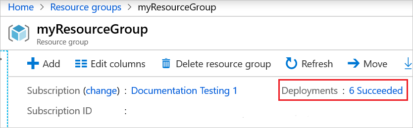 Screenshot del portale di Azure che mostra il collegamento alle distribuzioni.
