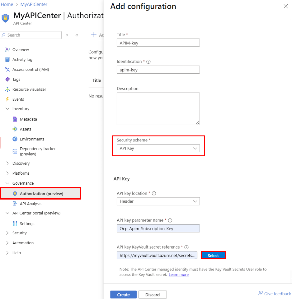Screenshot della configurazione di una chiave API nel portale.