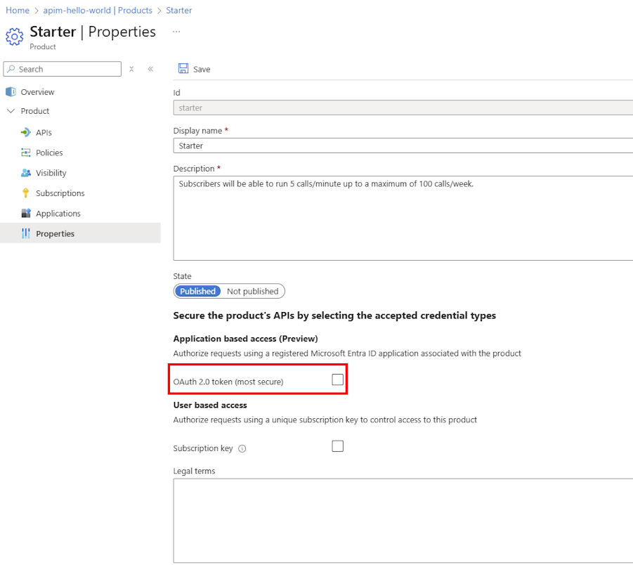Screenshot dell'abilitazione dell'accesso basato su applicazioni nel portale.