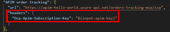 Schermata della configurazione dell'intestazione di autenticazione per un server MCP