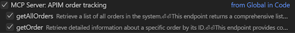 Screenshot della selezione degli strumenti in Visual Studio Code.
