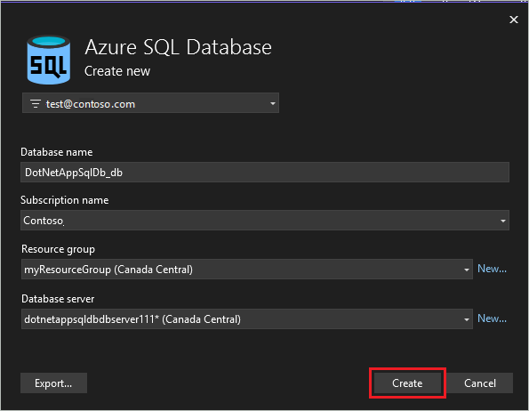 Screenshot che mostra la configurazione del database.