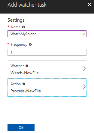 Screenshot della configurazione dell'azione dell'osservatore nel portale di Azure.