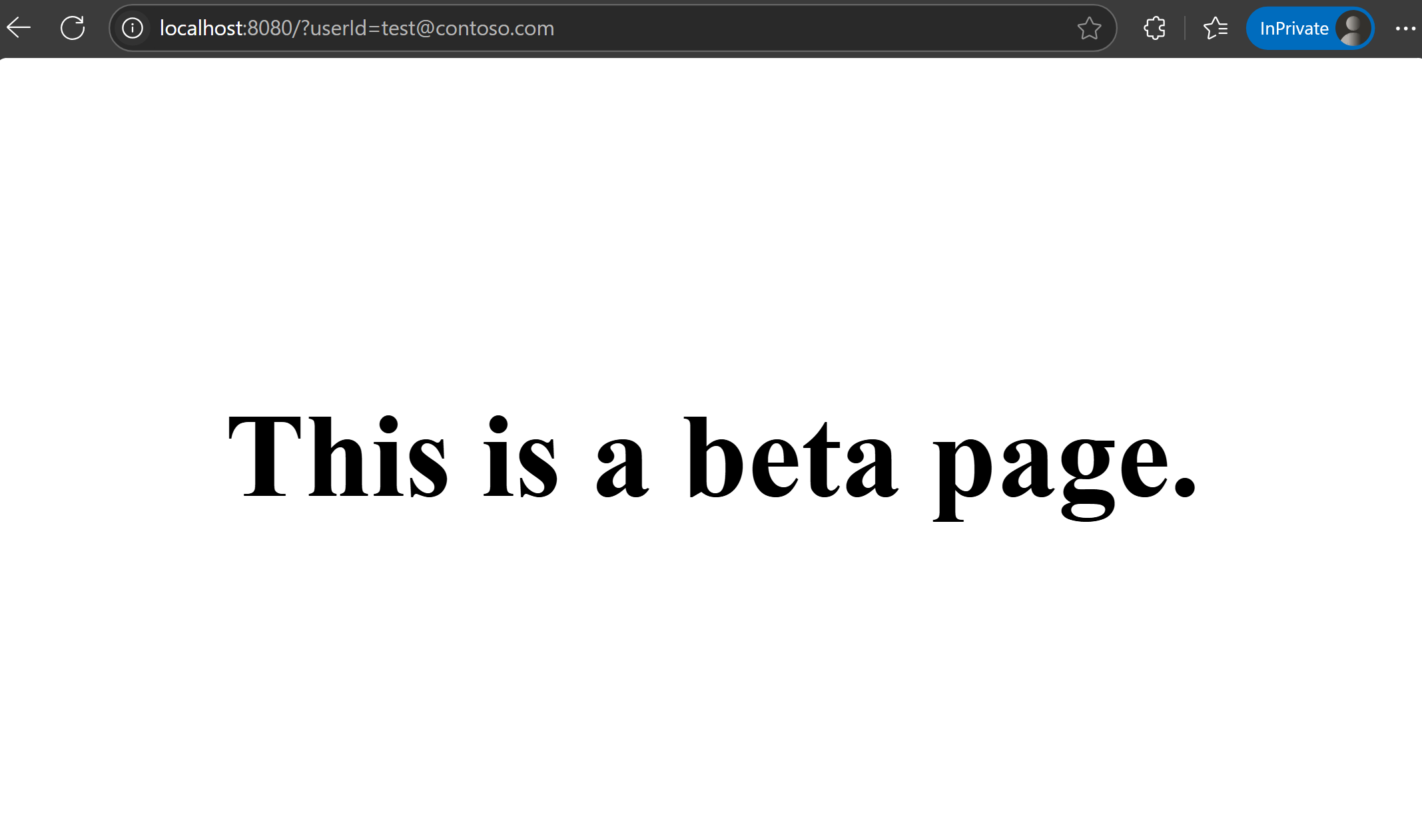 Screenshot dell'app, che mostra la pagina beta.