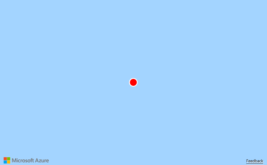 Screenshot di una mappa con coordinate pari a 0, 0 che mostra un punto rosso sull'acqua blu; il punto rosso è stato aggiunto usando il livello simbolo.