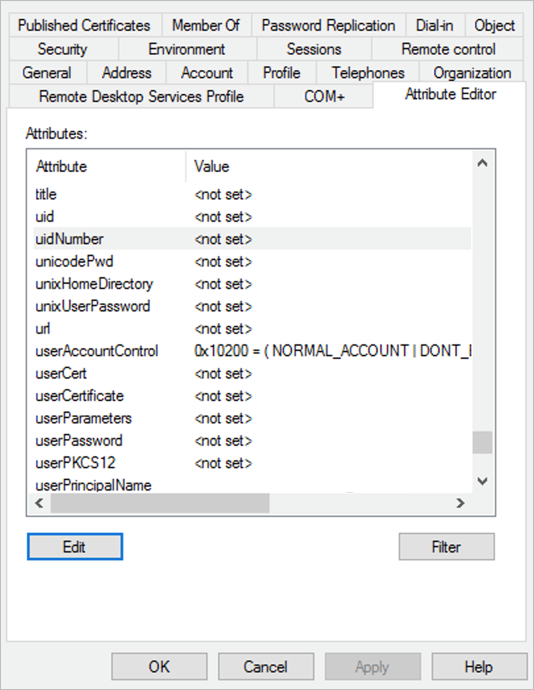 Editor degli attributi di Active Directory