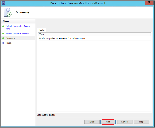 Screenshot illustra come aggiungere il server VMware a Backup di Azure Server.