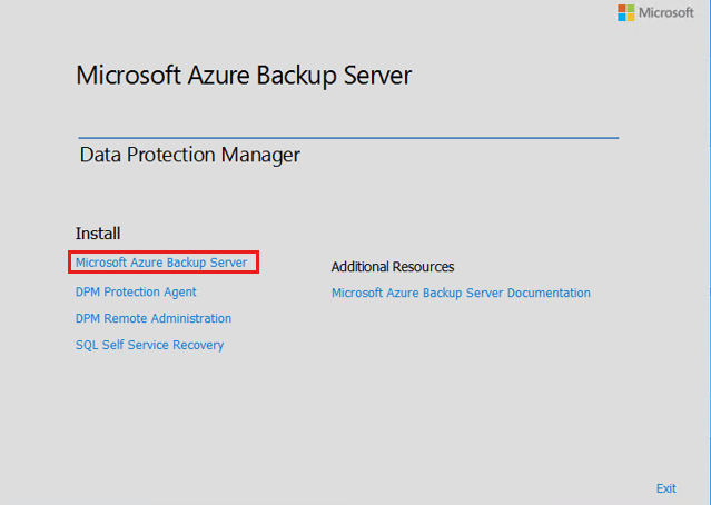 Screenshot che mostra l'Installazione guidata di Backup di Microsoft Azure.