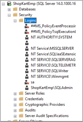 Aprire la cartella Security/Logins per visualizzare gli account