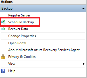 Screenshot che mostra l'opzione Pianifica backup.