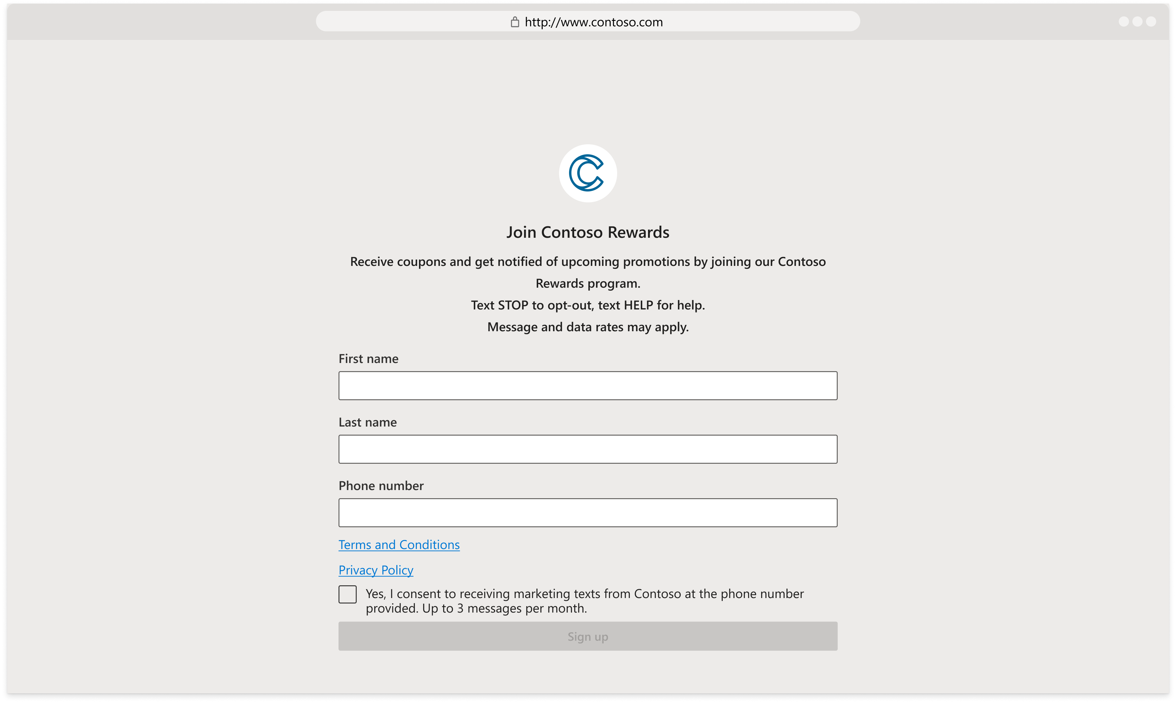 Screenshot del modello di consenso esplicito del Web.