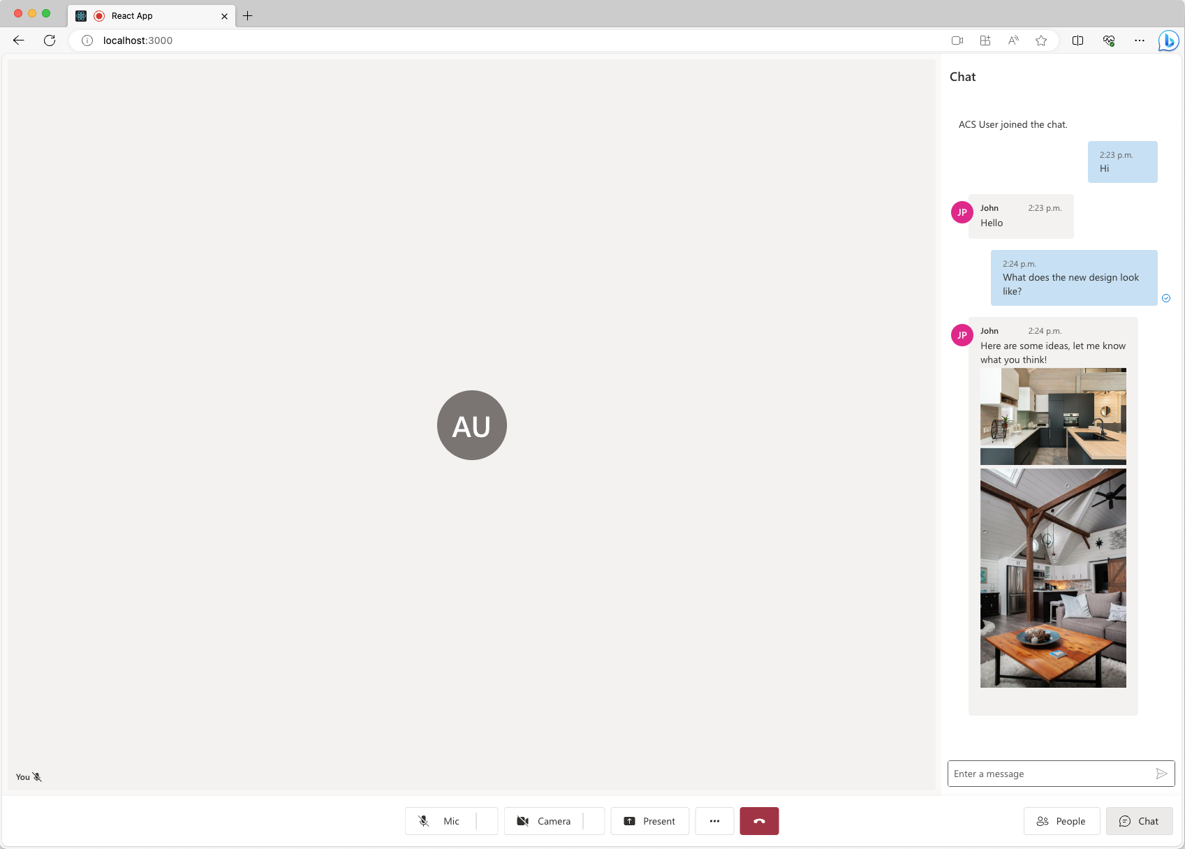 Screenshot che mostra la libreria dell'interfaccia utente di Servizi di comunicazione di Azure che riceve due immagini inline.