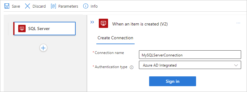 Screenshot che mostra le informazioni di connessione cloud di SQL Server con il tipo di autenticazione selezionato.