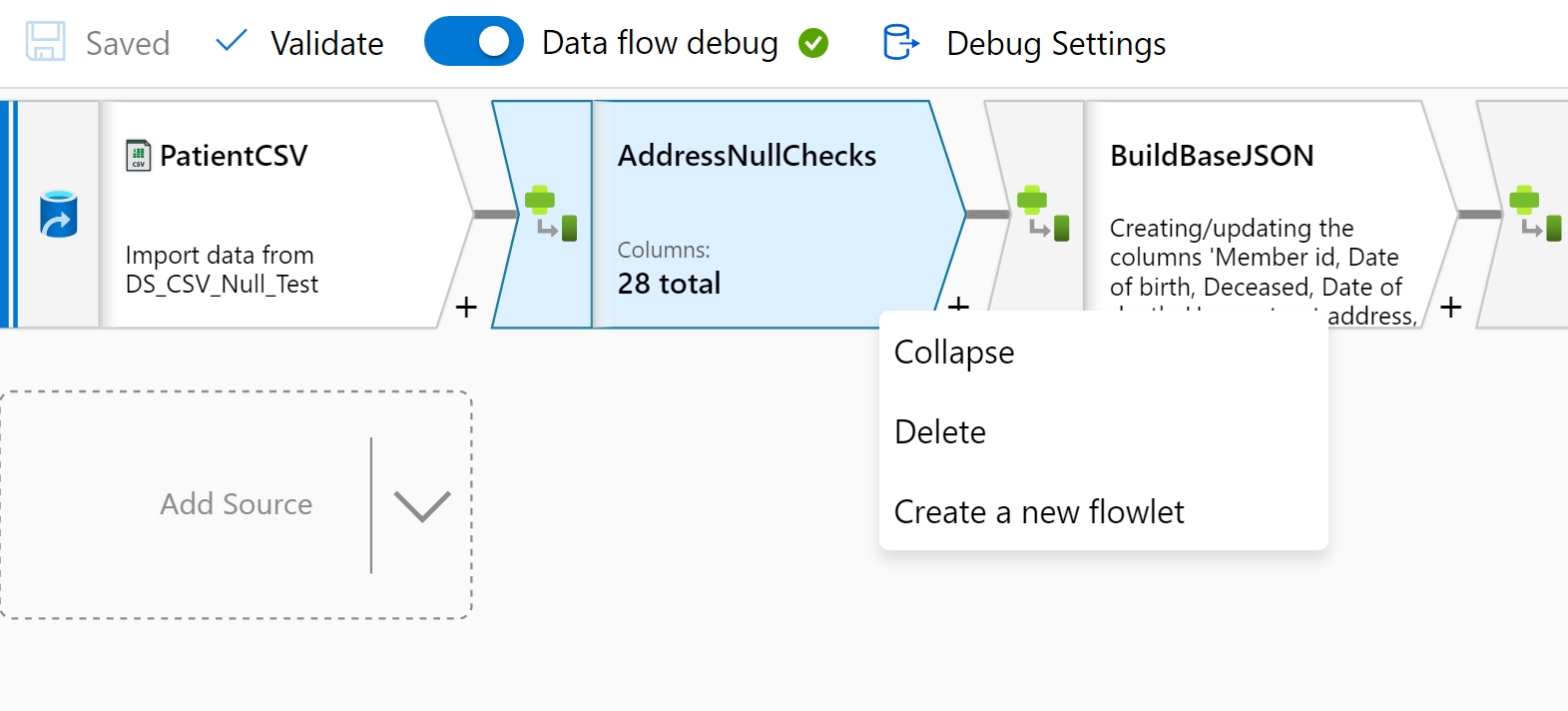 Screenshot che mostra la creazione di un flowlet da un'attività esistente usando l'opzione di menu di scelta rapida.