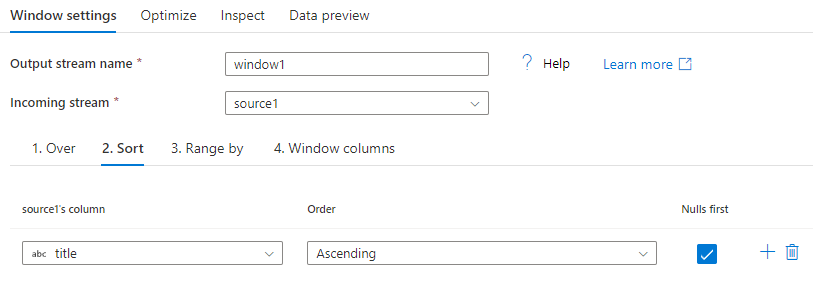 Screenshot che mostra le impostazioni di windowing con la scheda Ordinamento selezionata.