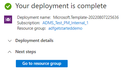 Screenshot della pagina del portale di Azure che mostra la corretta distribuzione della demo template.