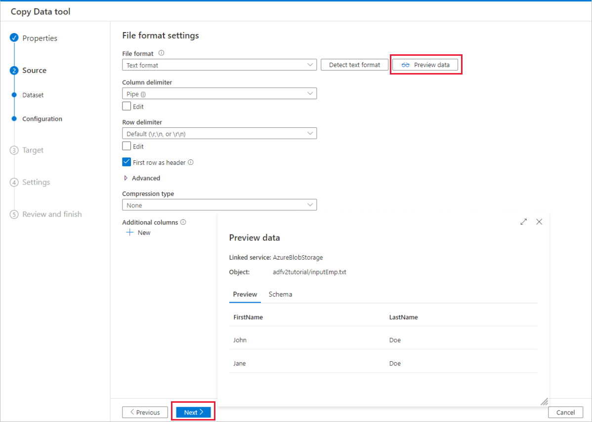 Screenshot delle impostazioni Formato file.