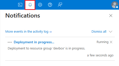 Screenshot che mostra il riquadro Notifiche nel portale di Azure.