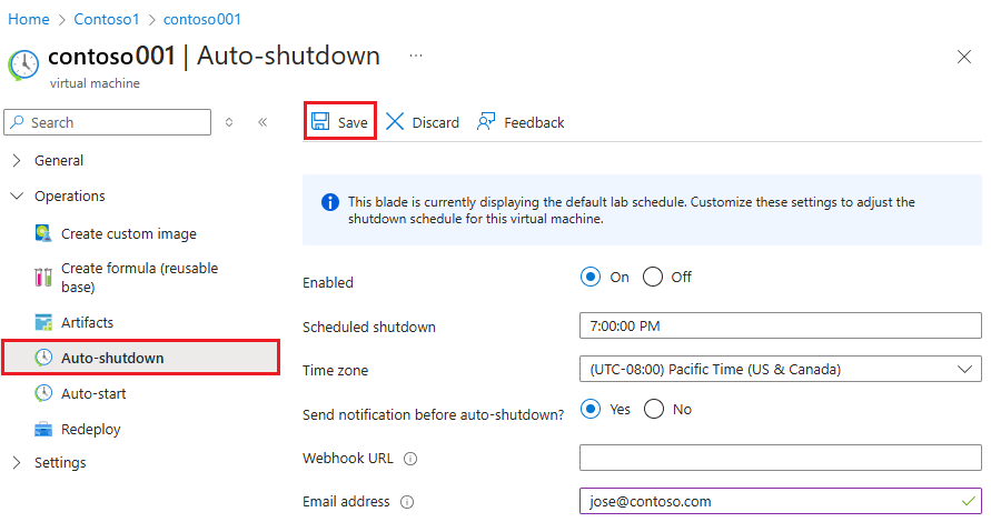 Screenshot che mostra l'impostazione dei dettagli di arresto automatico per una macchina virtuale.