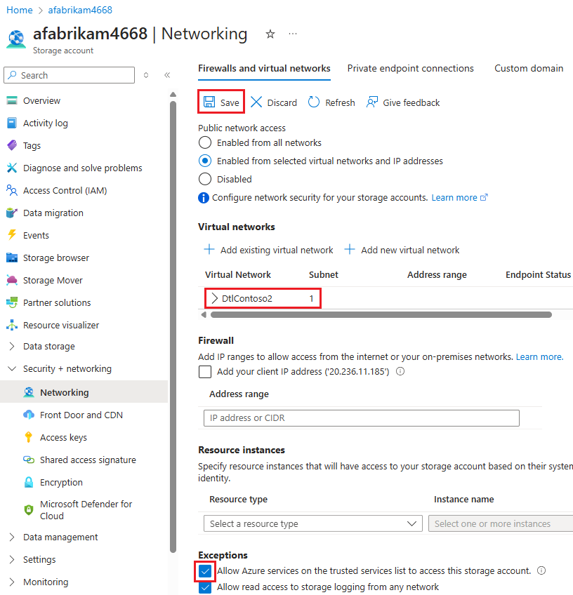 Screenshot che mostra che consente l'accesso ai servizi attendibili a un gruppo di risorse.