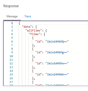 Screenshot della risposta alla query di test.