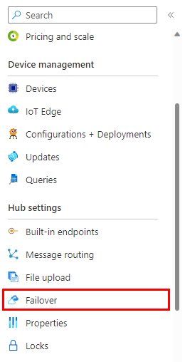 Screenshot che mostra il riquadro delle proprietà di hub IoT.