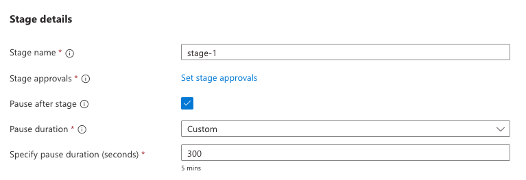 Screenshot del portale di Azure che mostra la creazione della fase di strategia di aggiornamento di Azure Kubernetes Fleet Manager.