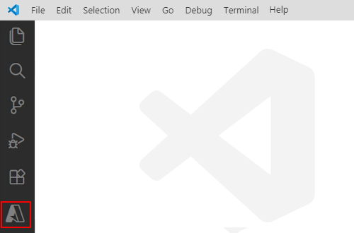 Screenshot che mostra Visual Studio Code, barra attività e l'icona di Azure selezionata.
