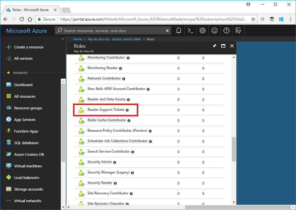 screenshot del ruolo personalizzato importato nel portale di Azure